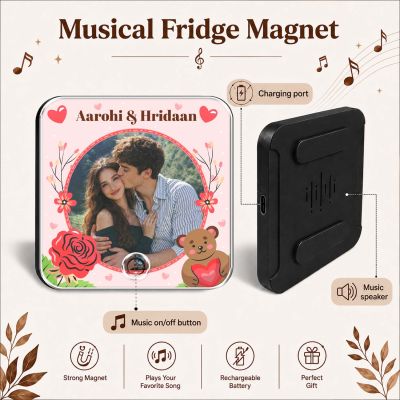 Personalized Musical Fridge Magnet with Custom Photo & Favorite Song Rechargeable Music Player Refrigerator Magnet Gift for Couples, Anniversary, Wedding, Valentine's Day, Birthday